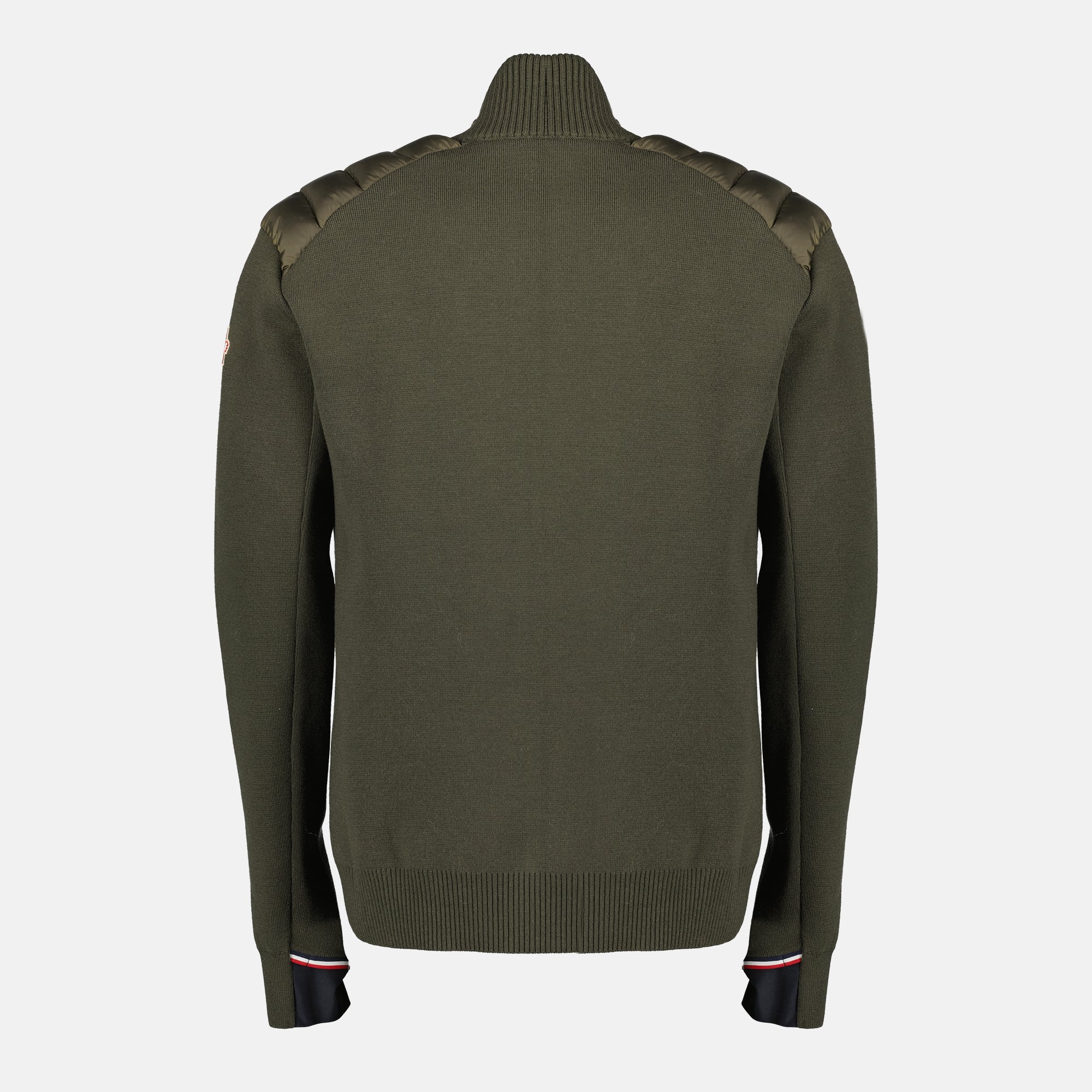 Quilted Zippered Cardigan in Khaki Wool
