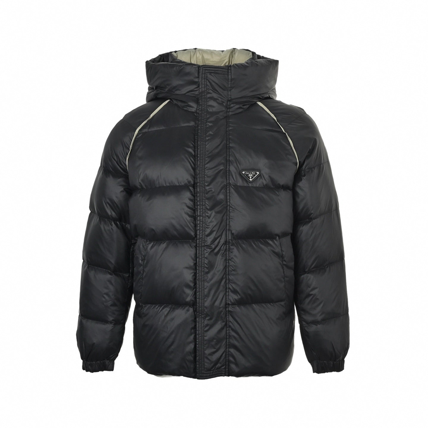 Contrast Piping Hooded Down Jacket | Black