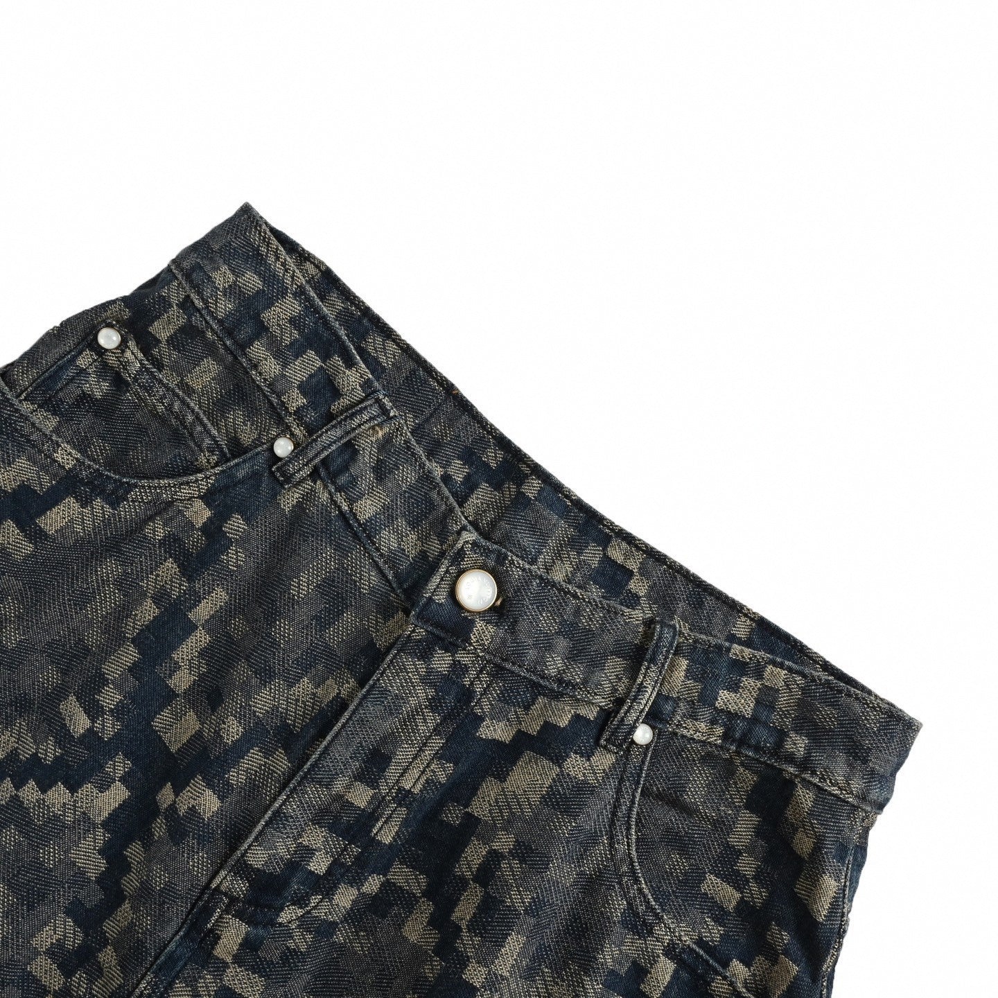 Pixelated Damier Denim Shorts | Indigo Blue