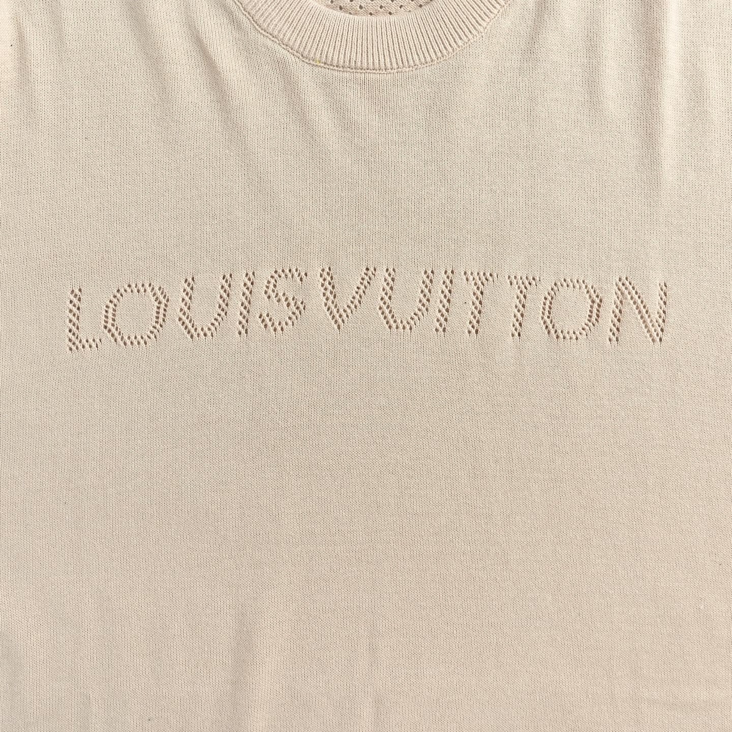Pointelle Logo Knit T-Shirt - Beige