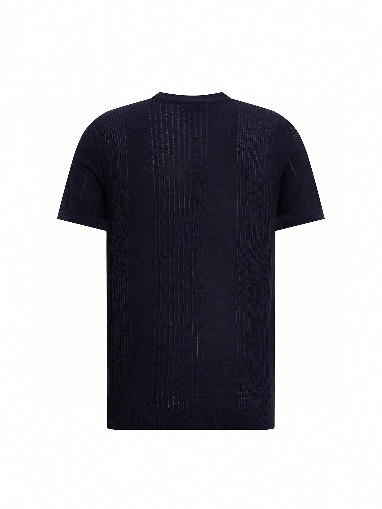 Vertical Ribbed Knit T-Shirt | Navy Blue