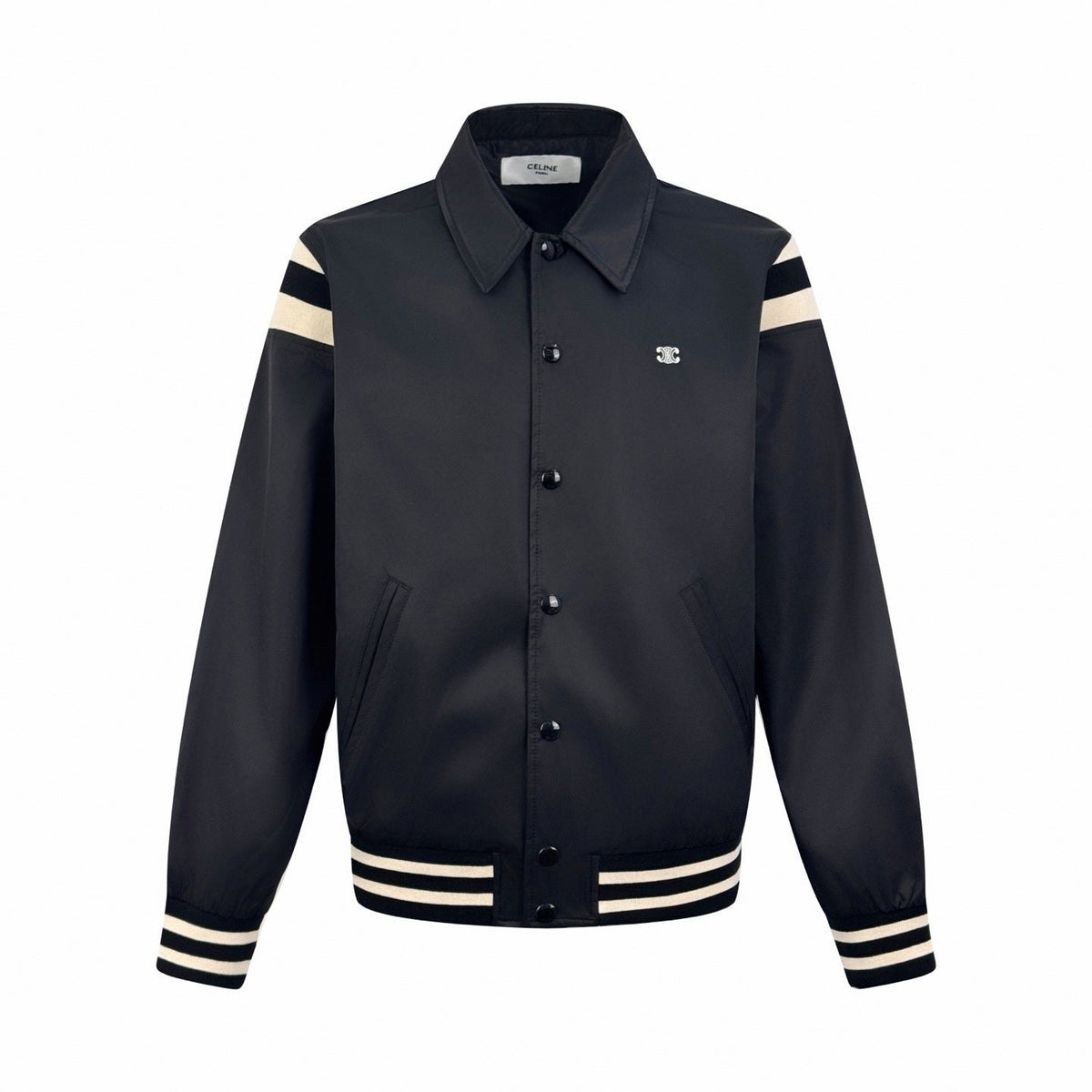 Triomphe Logo Striped Satin Jacket | Black