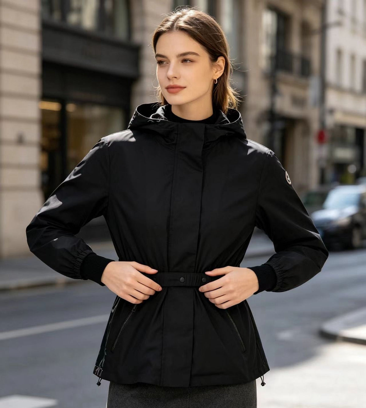 Belted Hooded Windbreaker