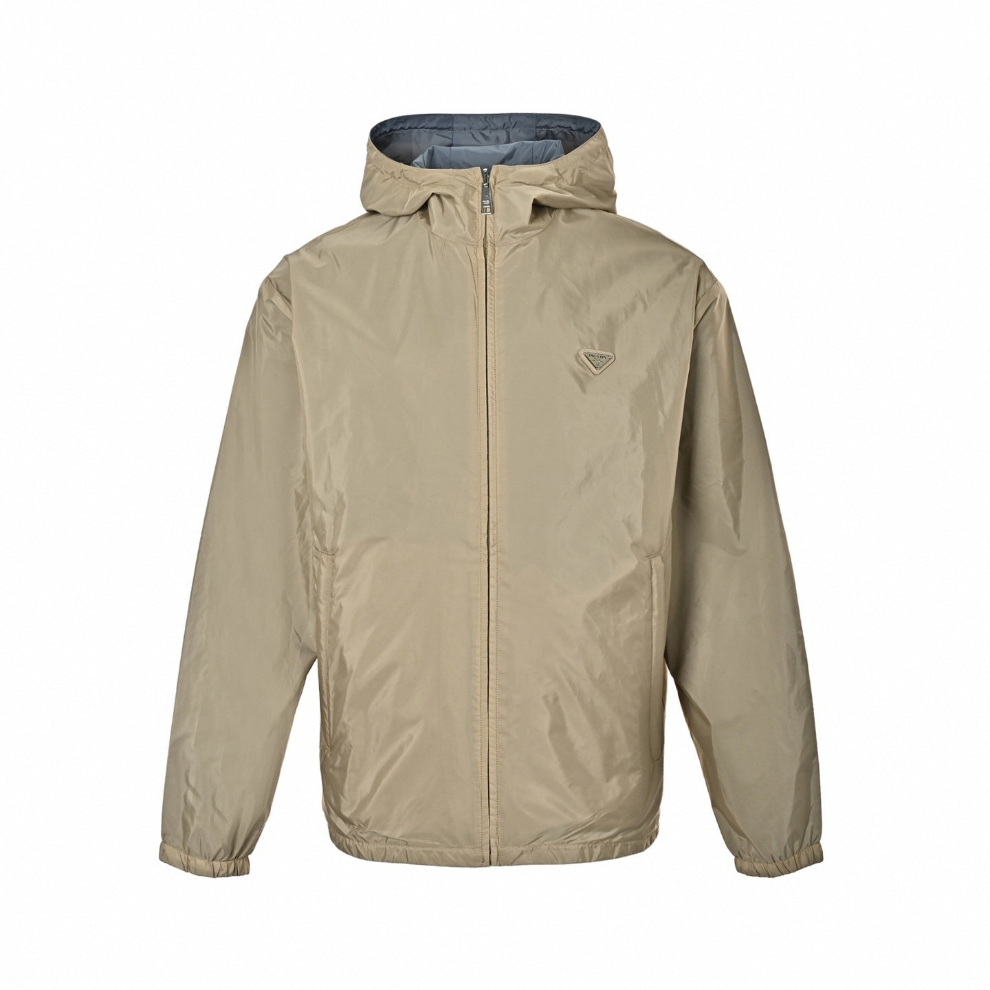 Reversible Nylon Hooded Jacket | Beige & Slate Blue