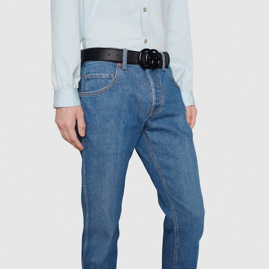 GG Marmont Wide Belt | Black Textured Leather