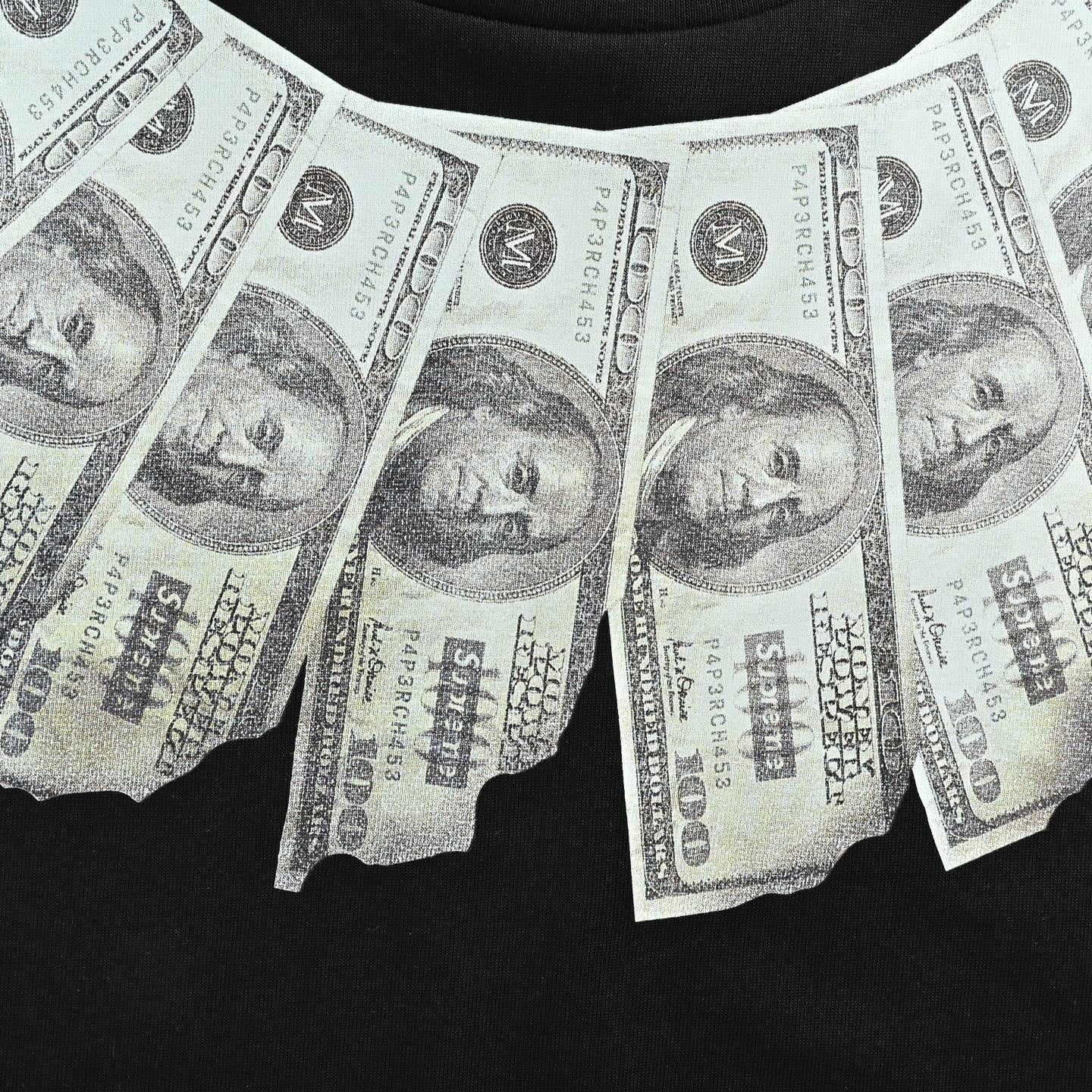 Trompe L'Oeil Currency Collar T-Shirt | Black
