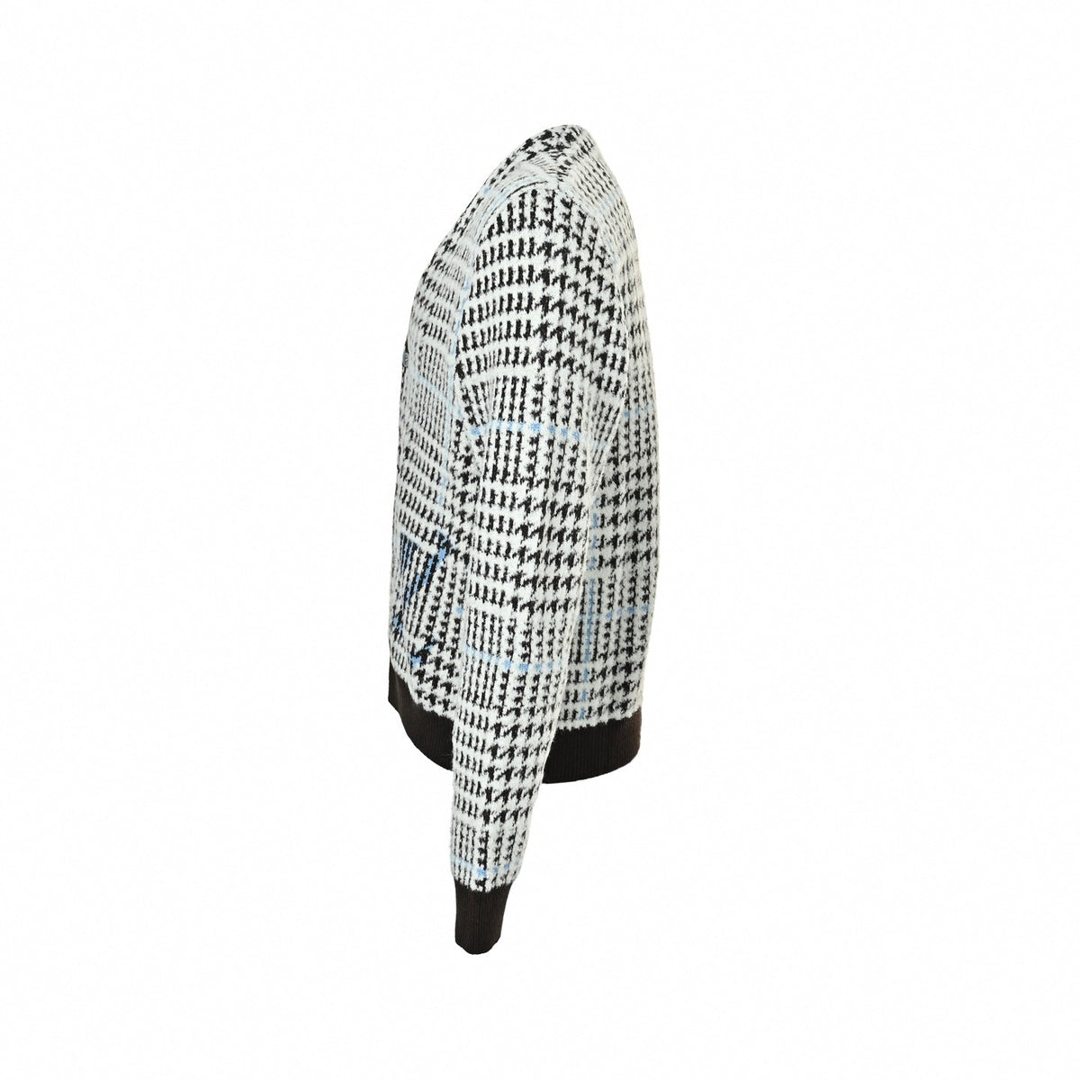 Brushed Houndstooth Intarsia Cardigan - Black/White/Light Blue