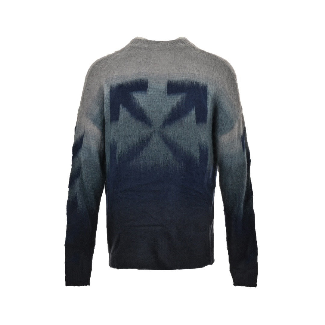 Gradient Arrows Brushed Knit Sweater | Grey & Navy Blue