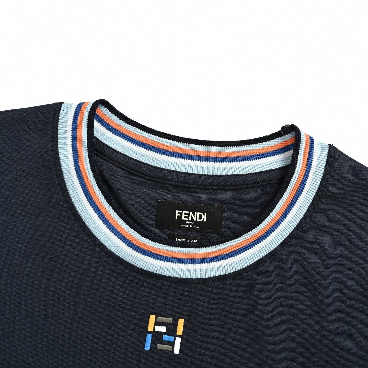 Striped Collar FF Logo T-Shirt | Dark Navy