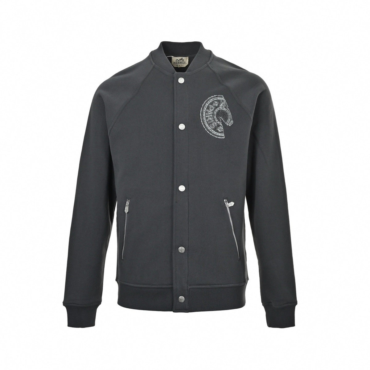 Chenille Horse Patch Varsity Jacket | Dark Grey