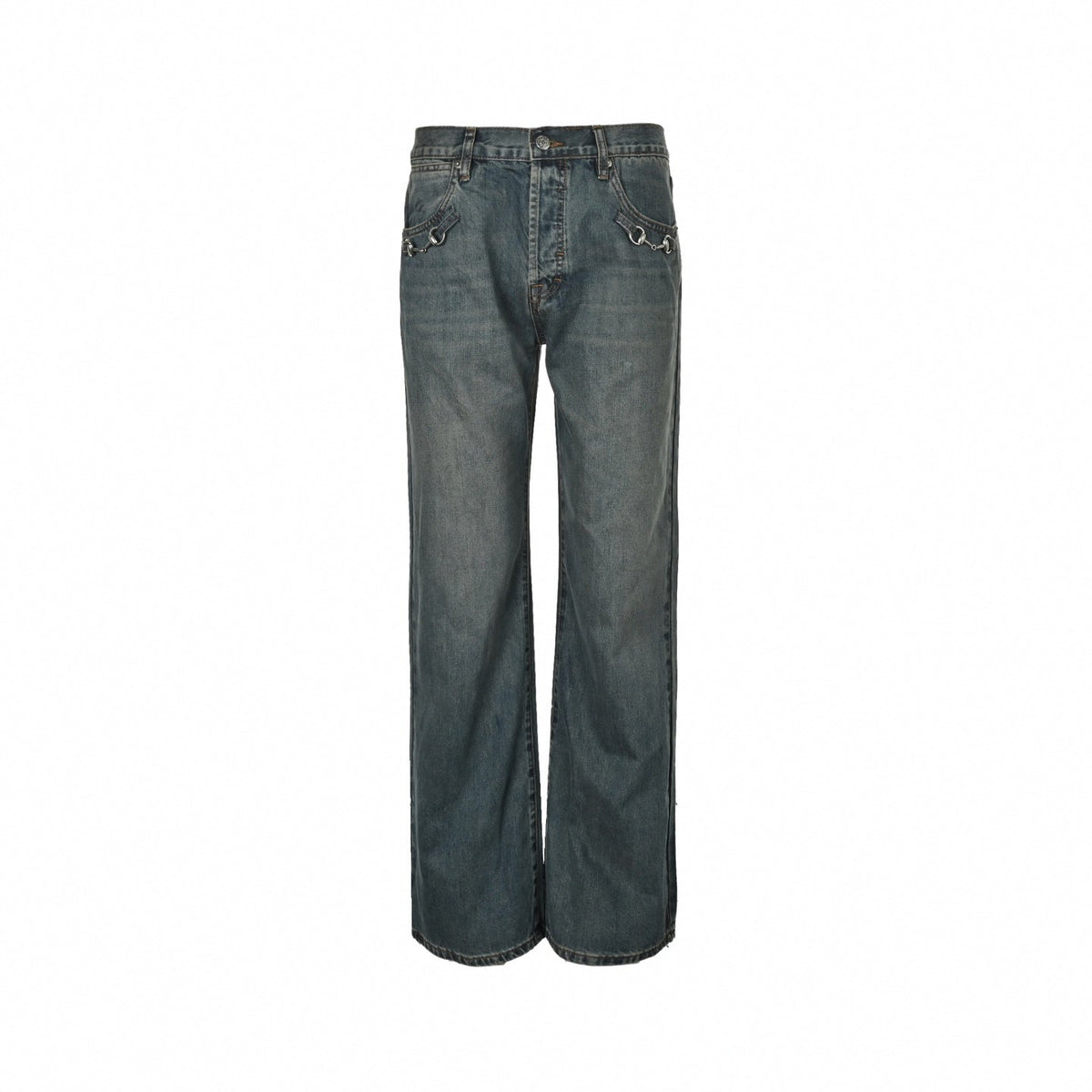 Horsebit Detail Jeans - Washed Blue
