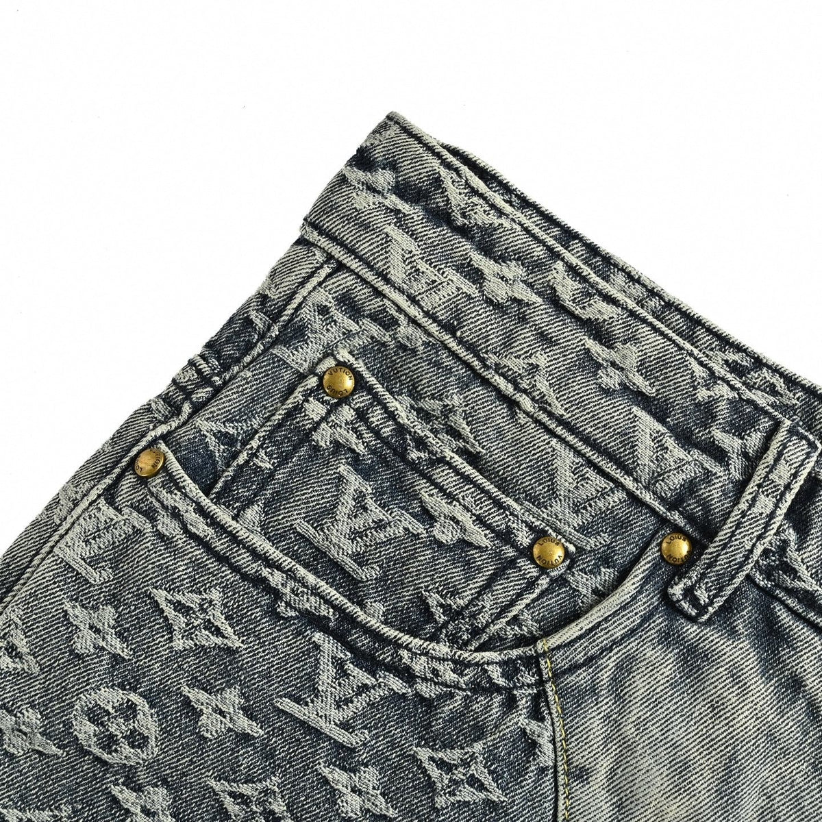 Washed Monogram Patchwork Baggy Denim