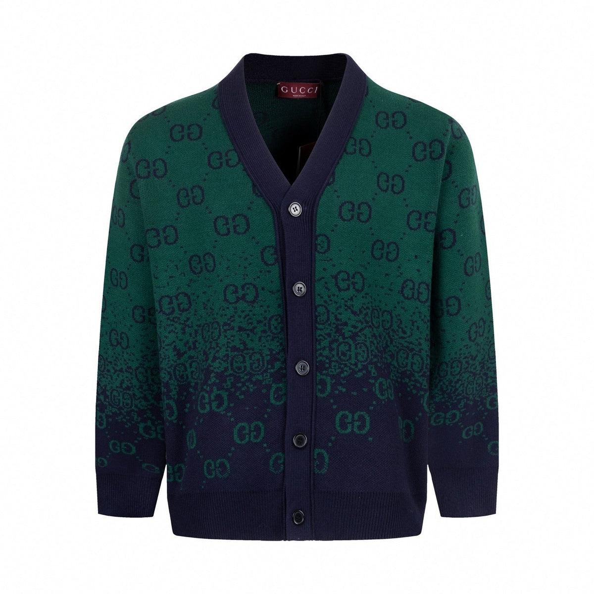 Gradient GG Monogram Wool Cardigan | Green & Navy
