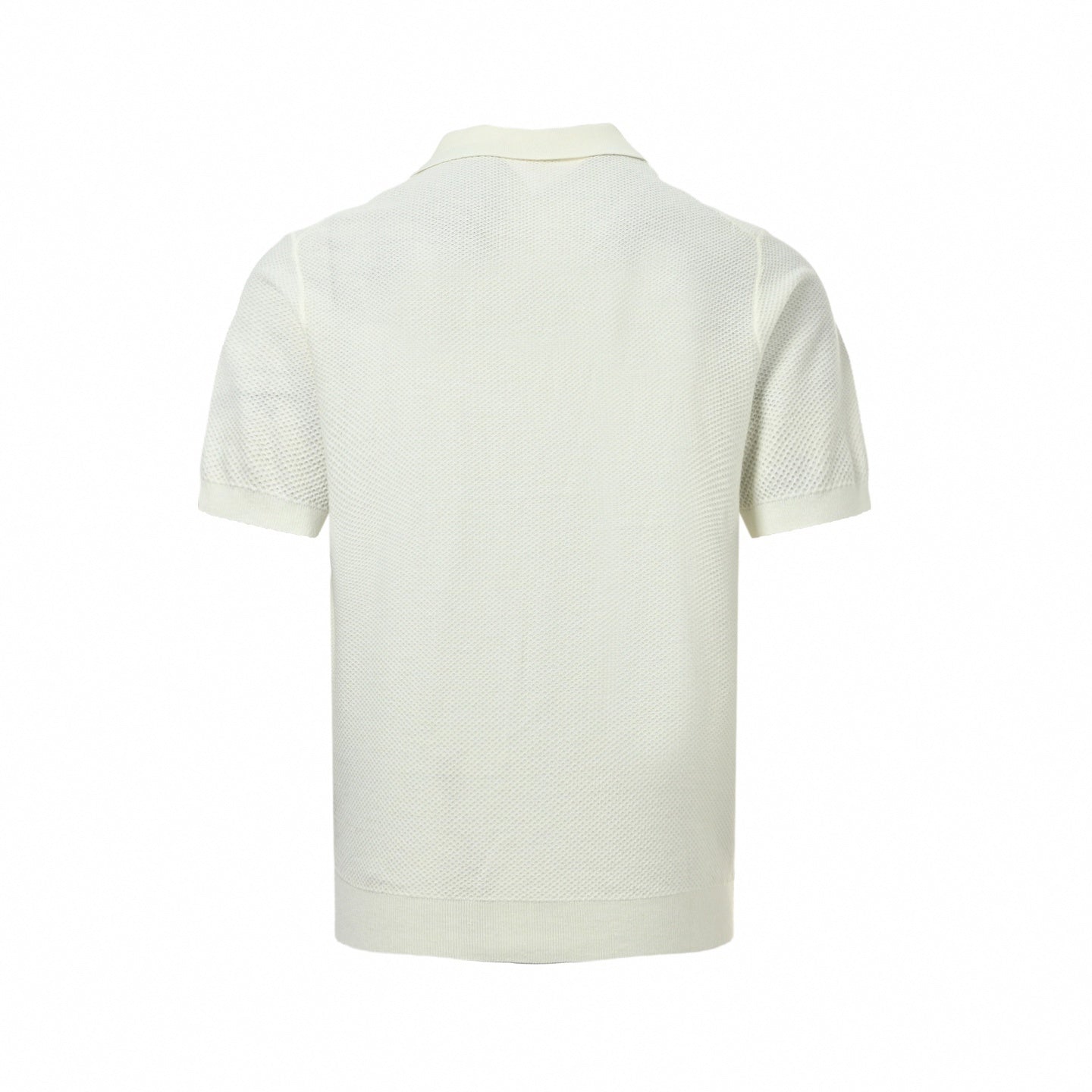Textured Knit V-Neck Polo | White