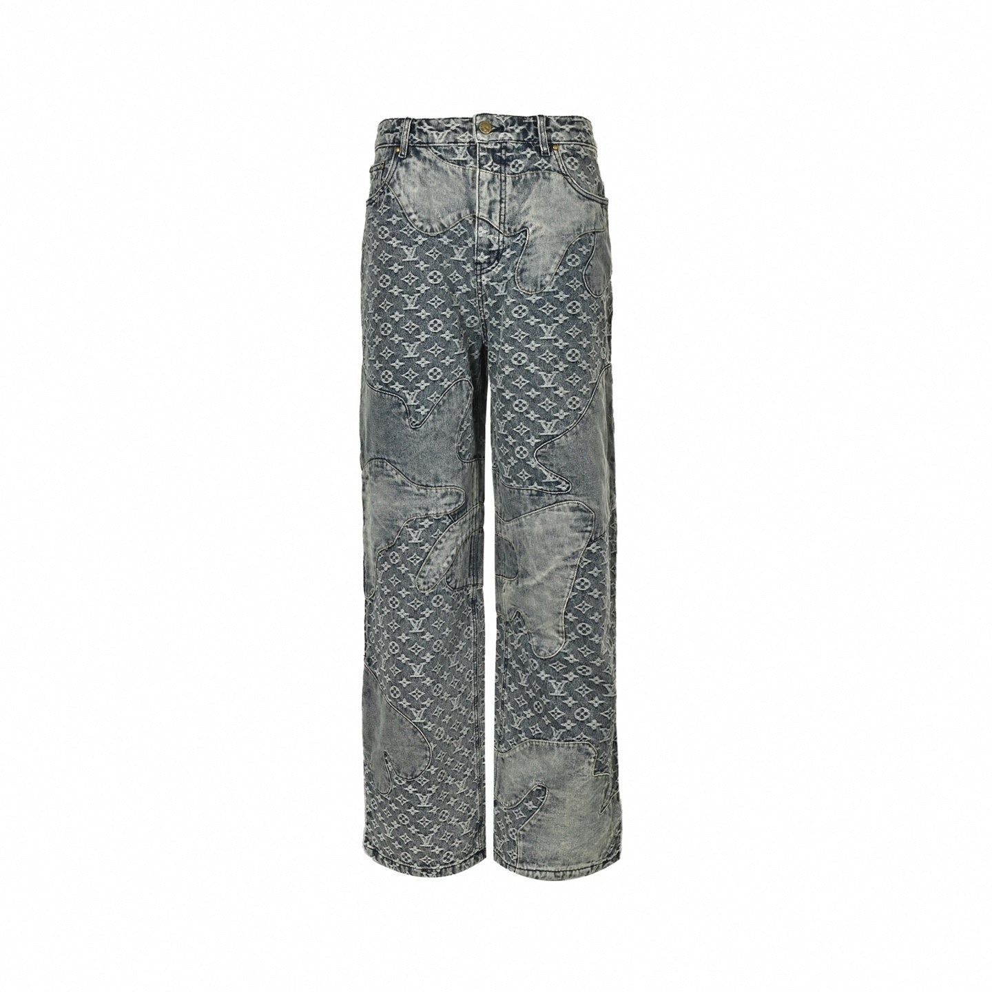 Washed Monogram Patchwork Baggy Denim