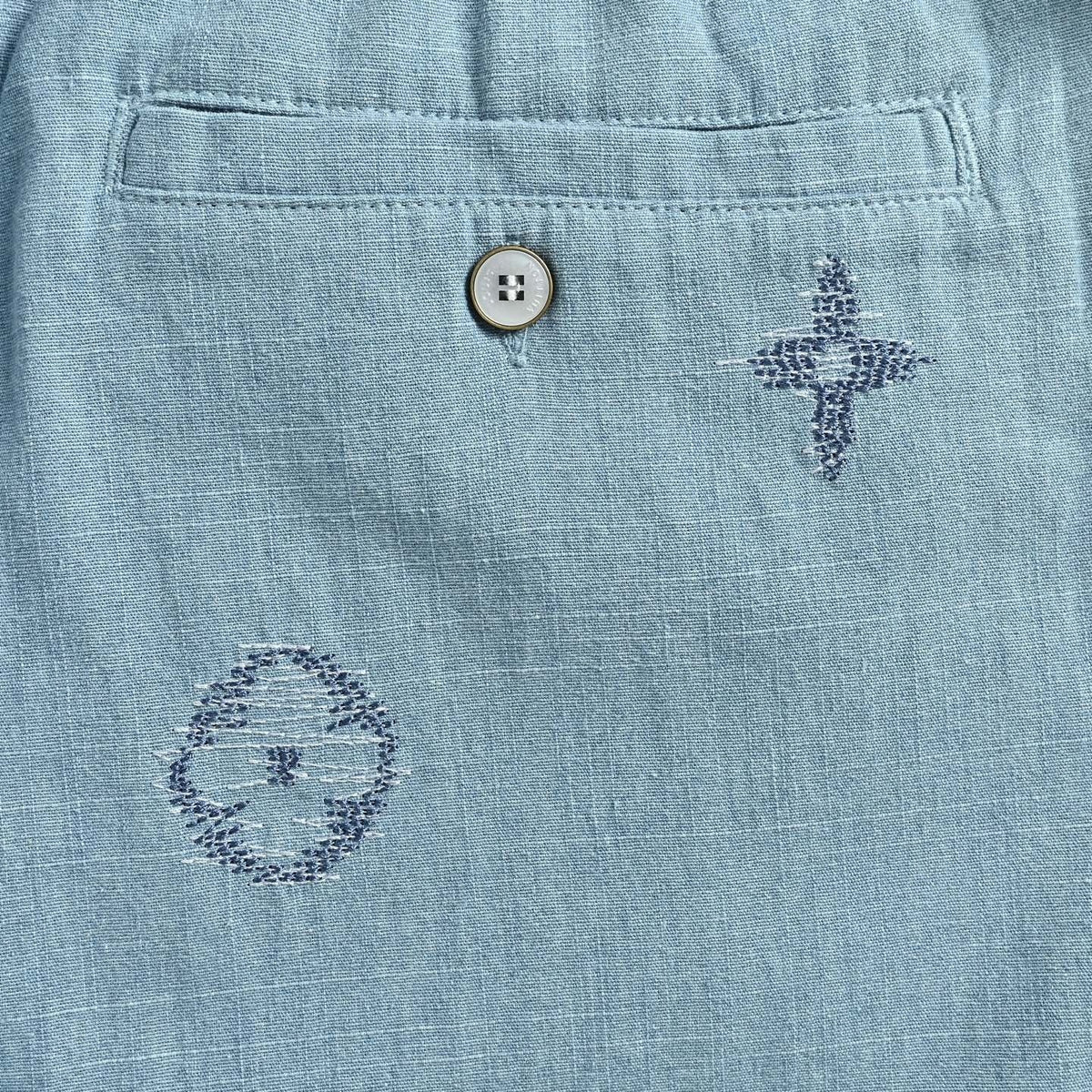 Sketched Embroidery Shorts - Light Blue