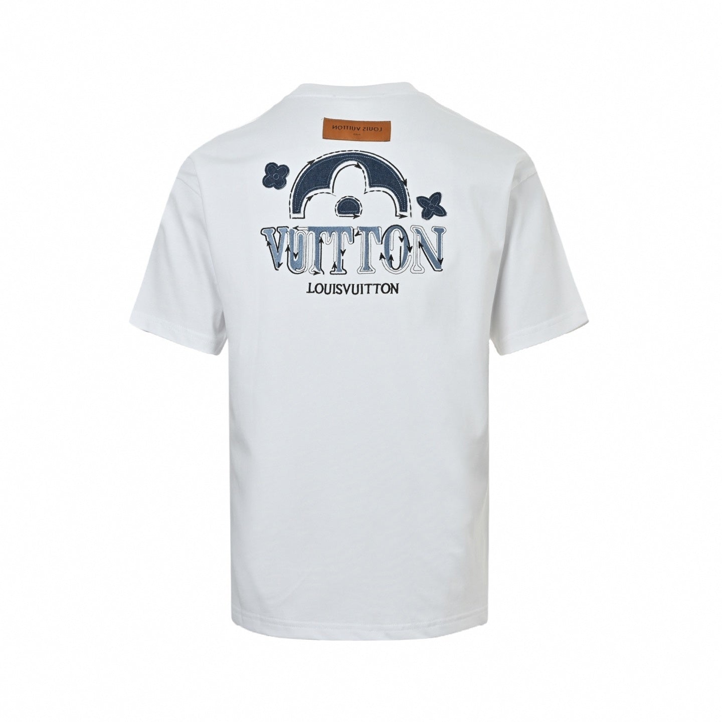 Denim Appliqué Pattern T-Shirt - White