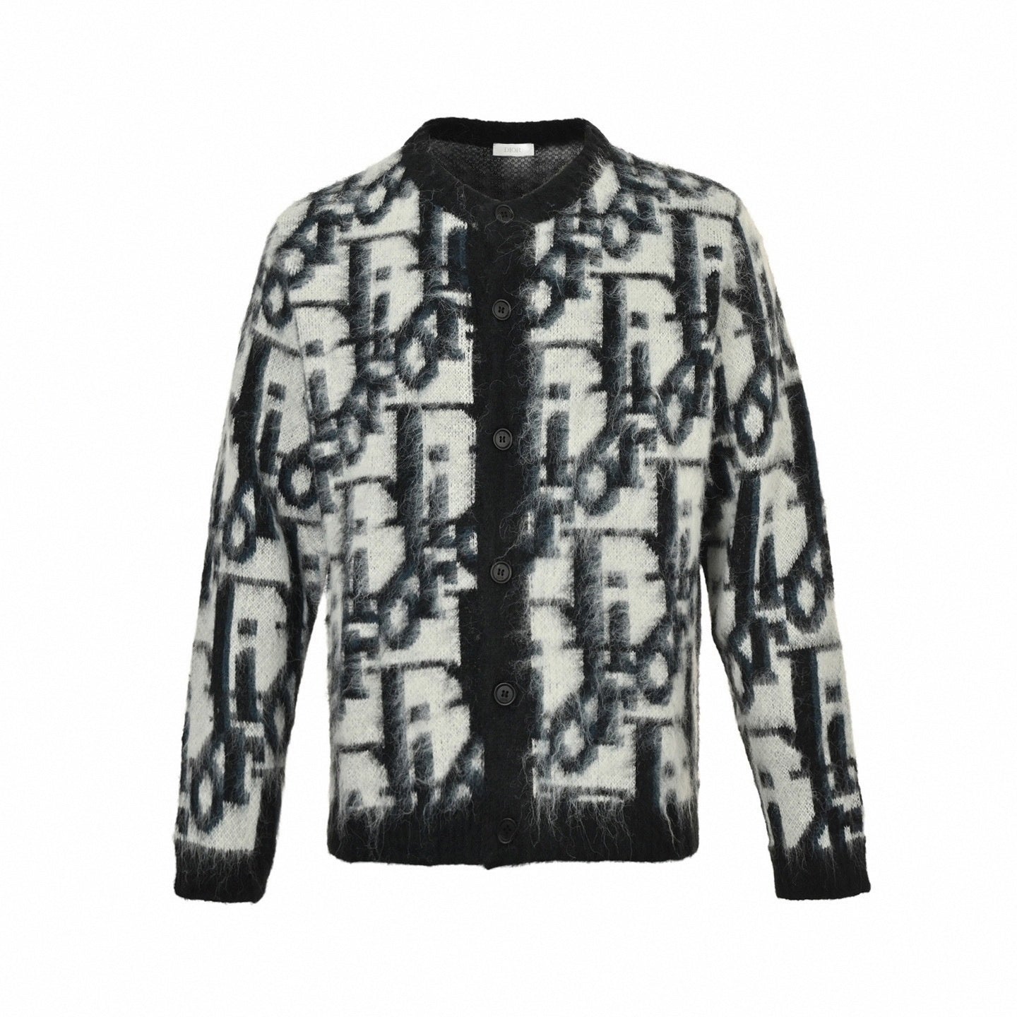 Oblique Brushed Wool Jacquard Cardigan | Black & White