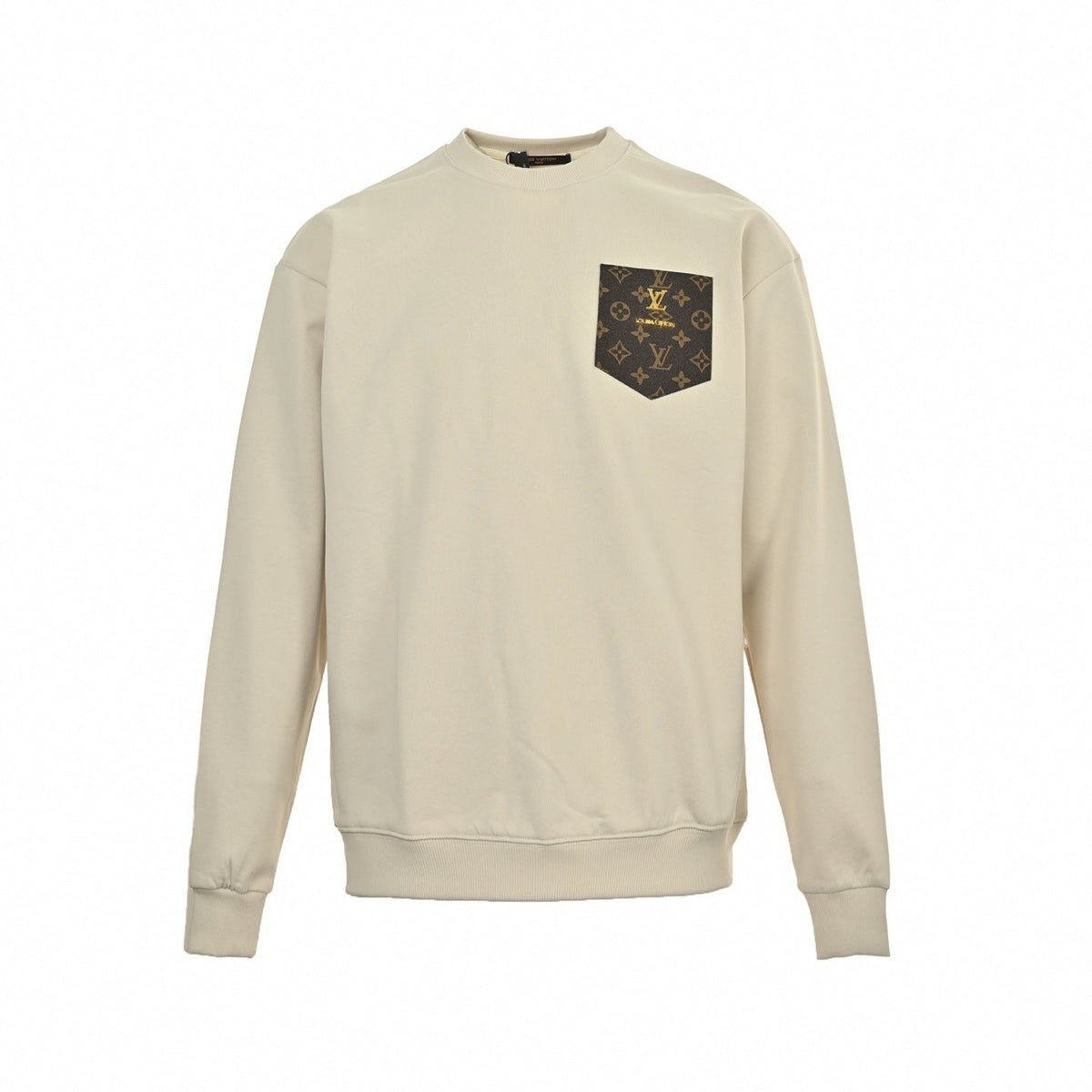 Monogram Pocket Cotton Crewneck | Beige