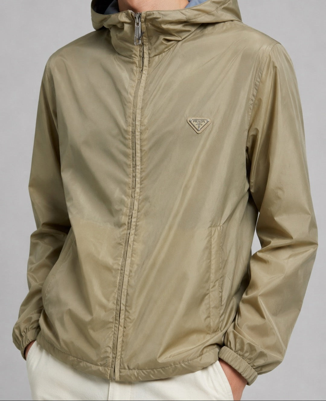 Reversible Nylon Hooded Jacket | Beige & Slate Blue