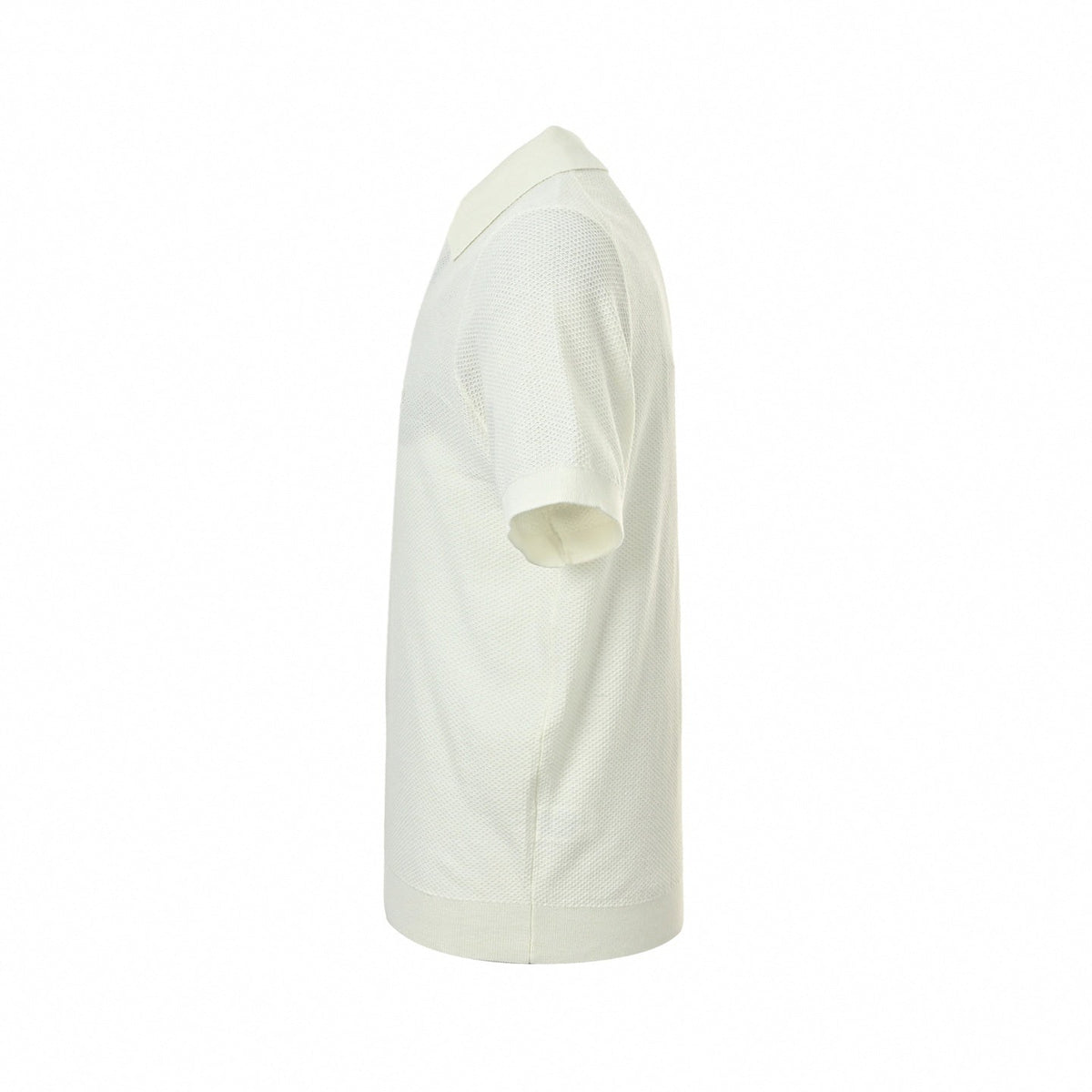 Textured Knit V-Neck Polo | White
