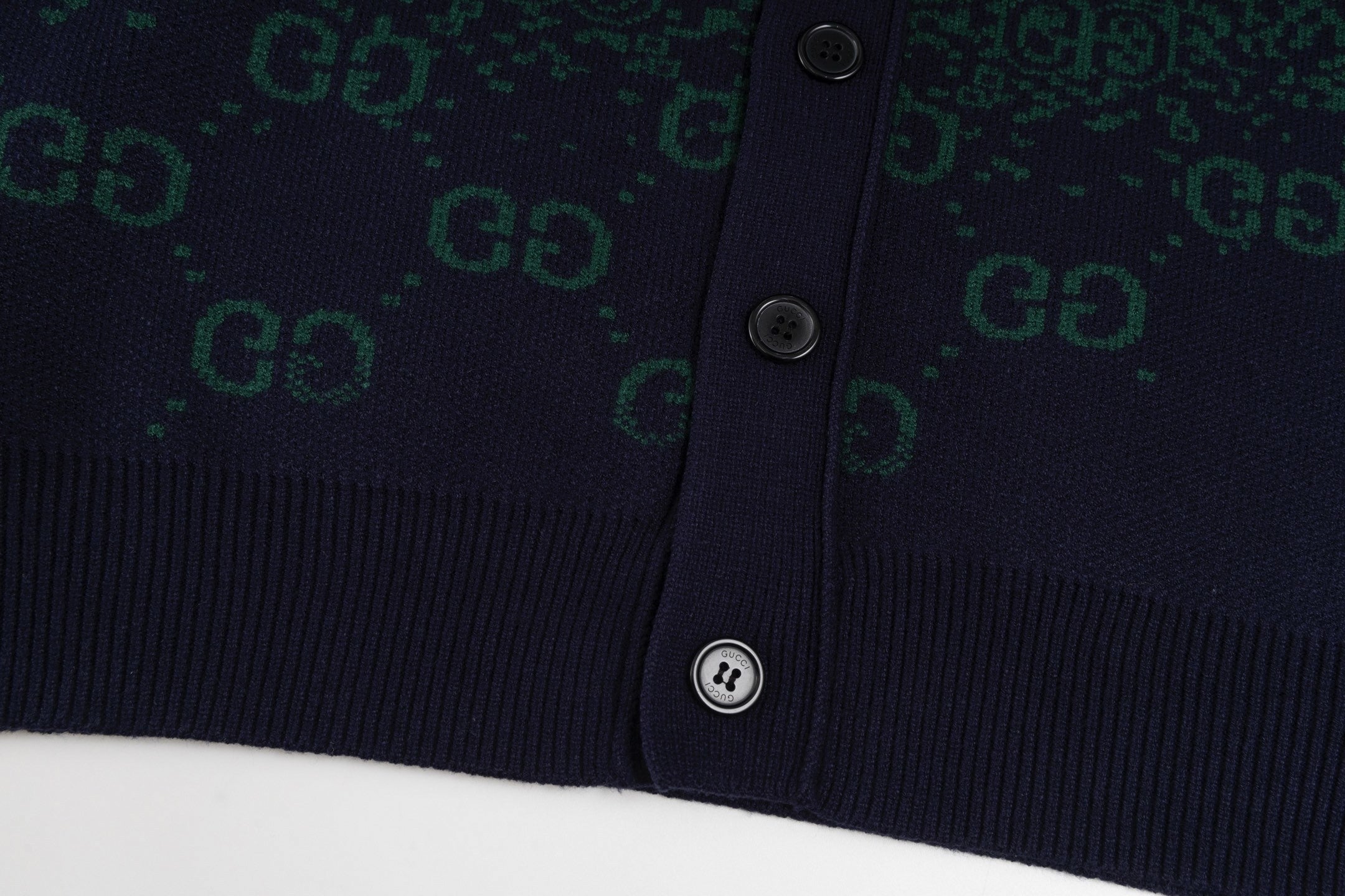 Gradient GG Monogram Wool Cardigan | Green & Navy