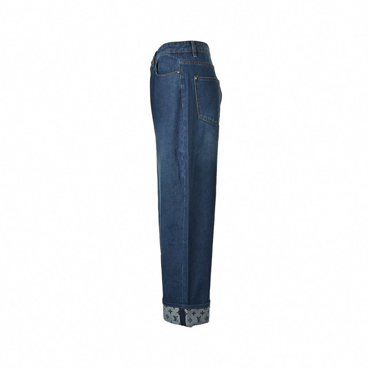 Monogram Cuff Wide-Leg Jeans