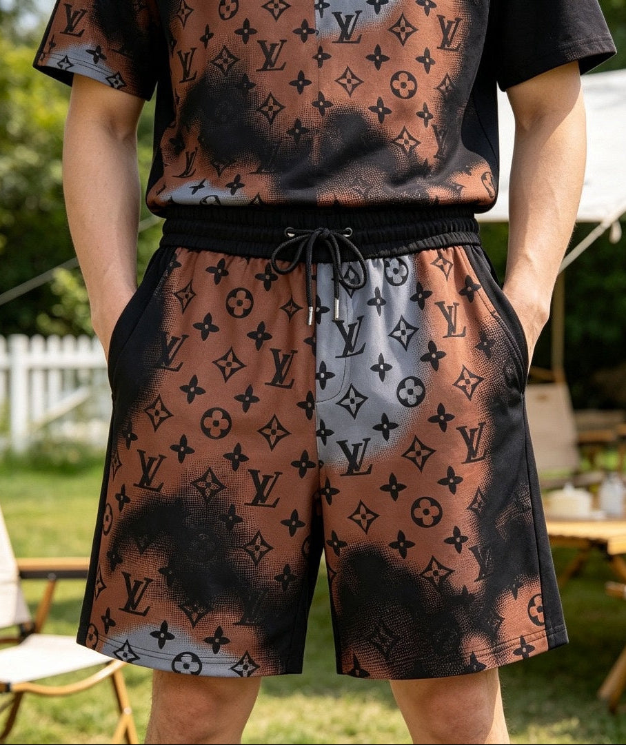 Halftone Monogram Track Shorts | Brown & Black