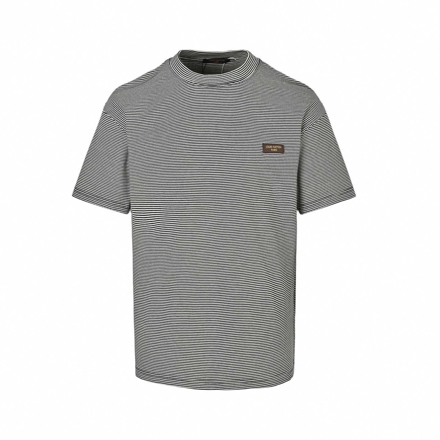Micro-Stripe Leather Patch T-Shirt - Black/White