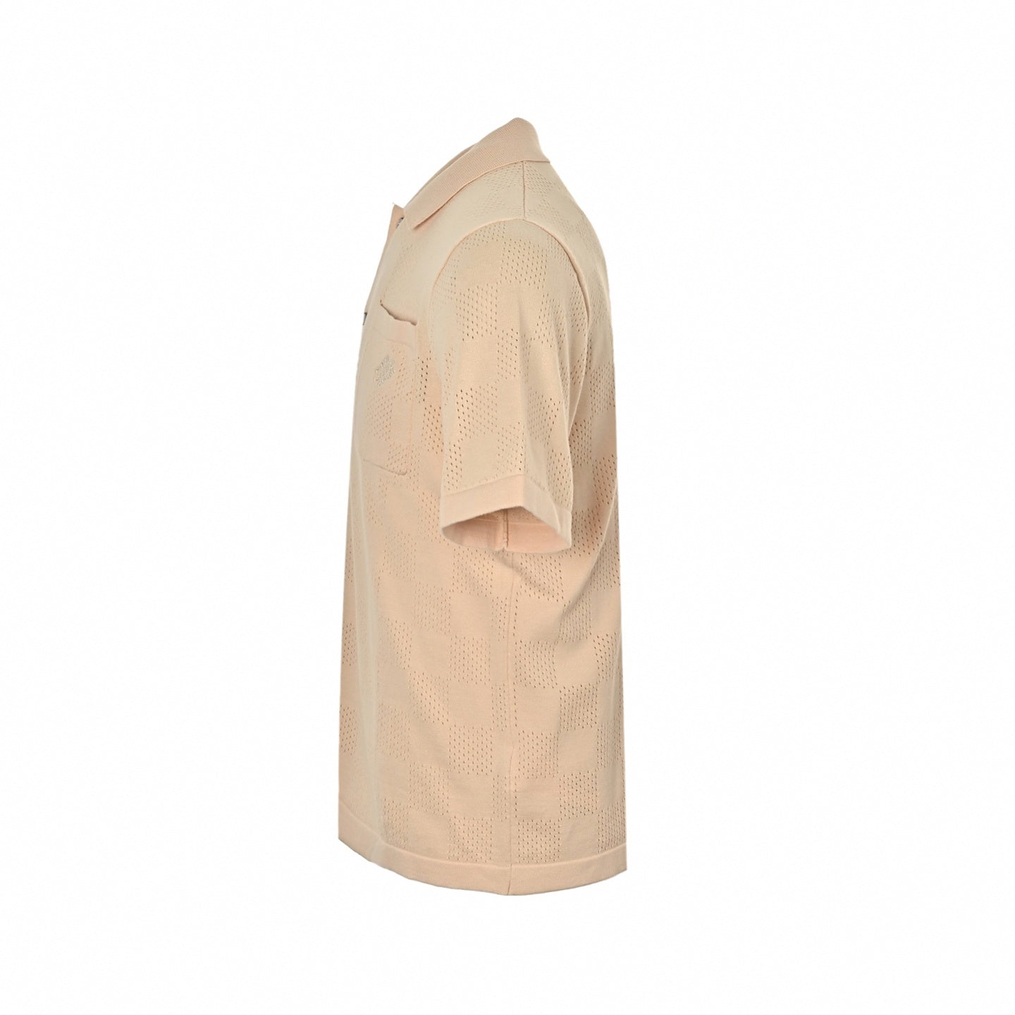 Perforated Damier Knit Button-Down Polo - Peach