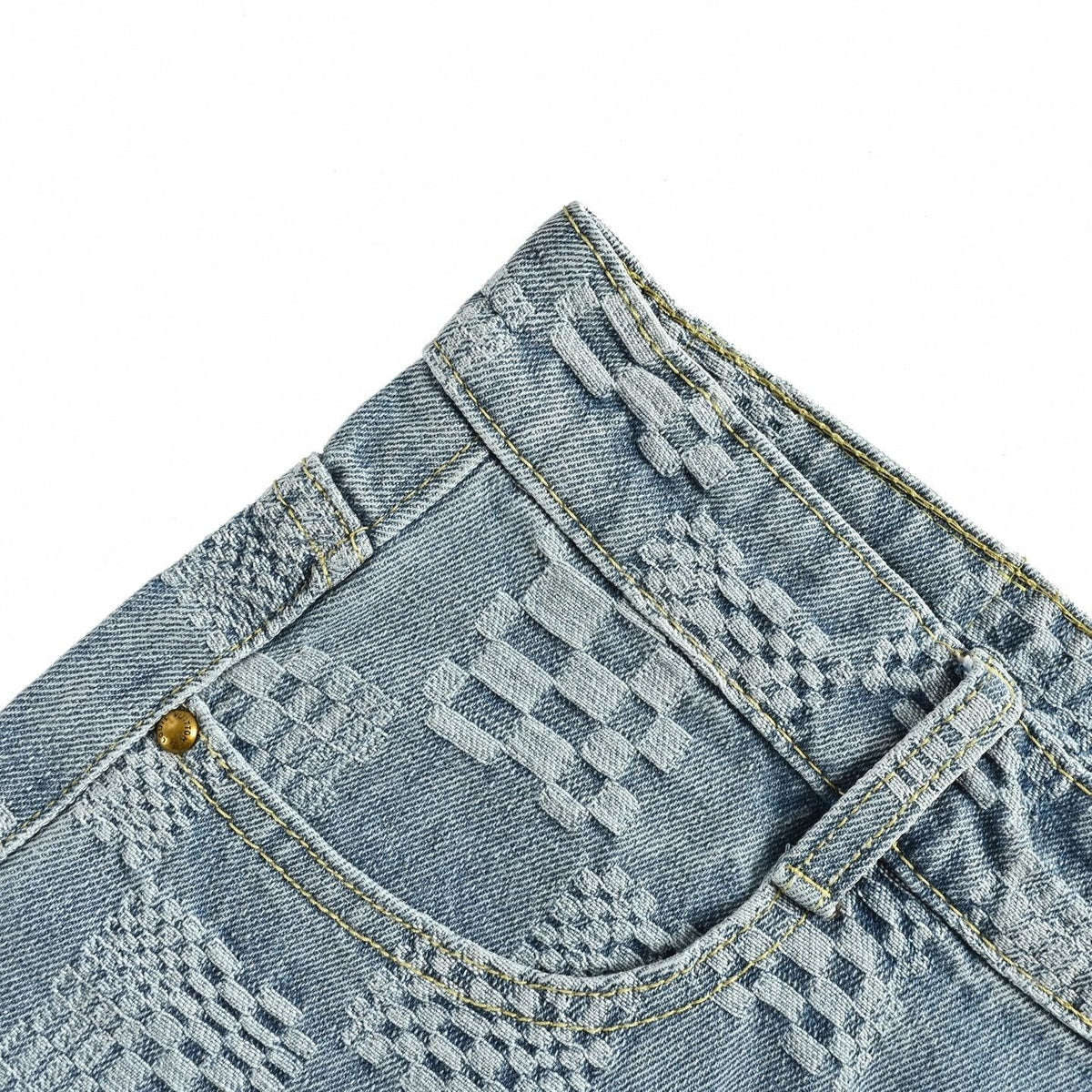 Textured Damier Denim Shorts | Light Blue