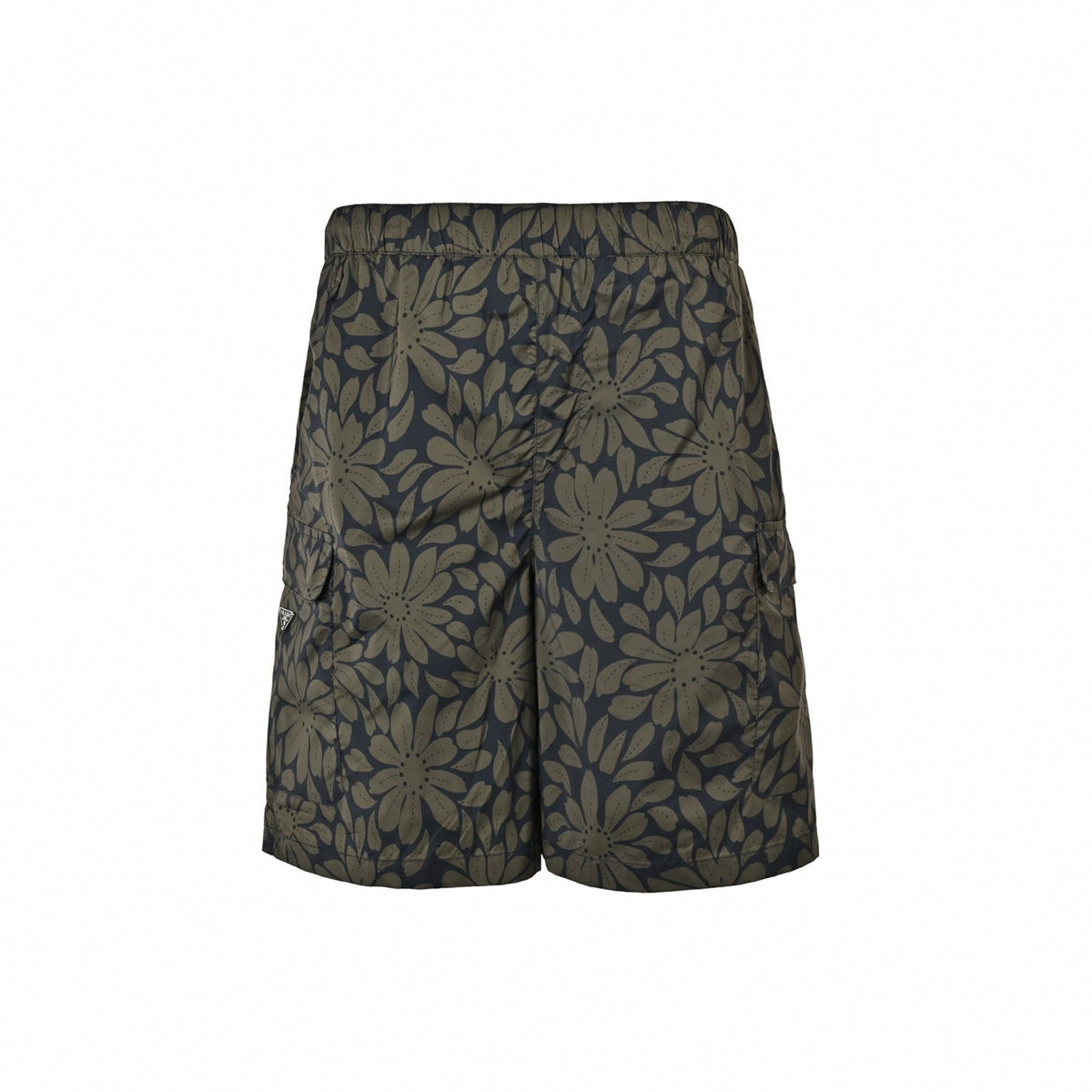 Floral Print Nylon Cargo Shorts | Olive Green