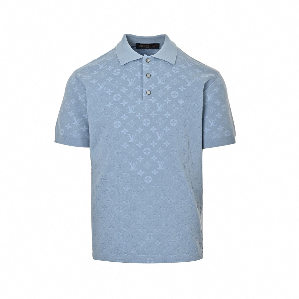 Monogram Jacquard Knit Polo Shirt - Light Blue