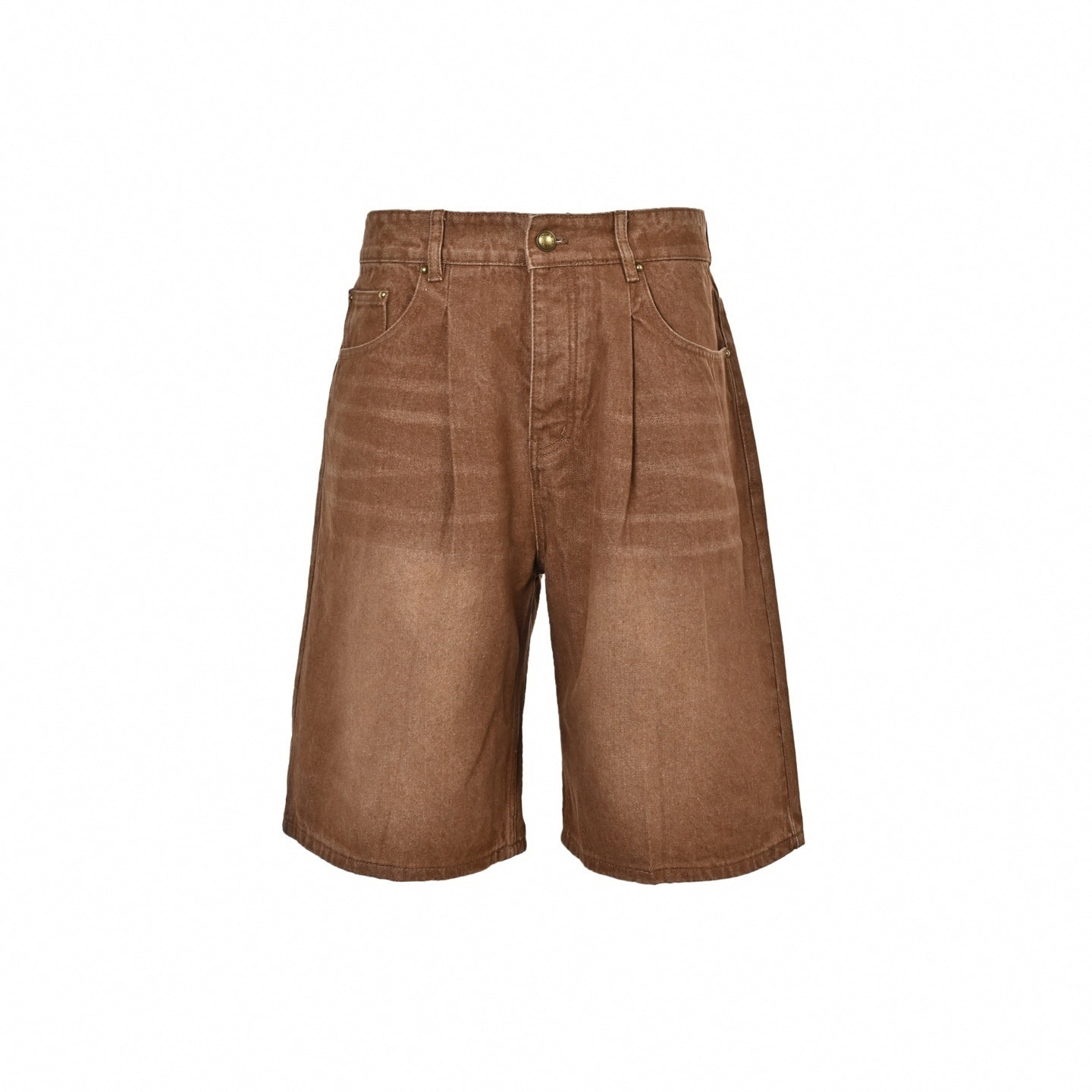 Washed Pleated Denim Shorts | Brown
