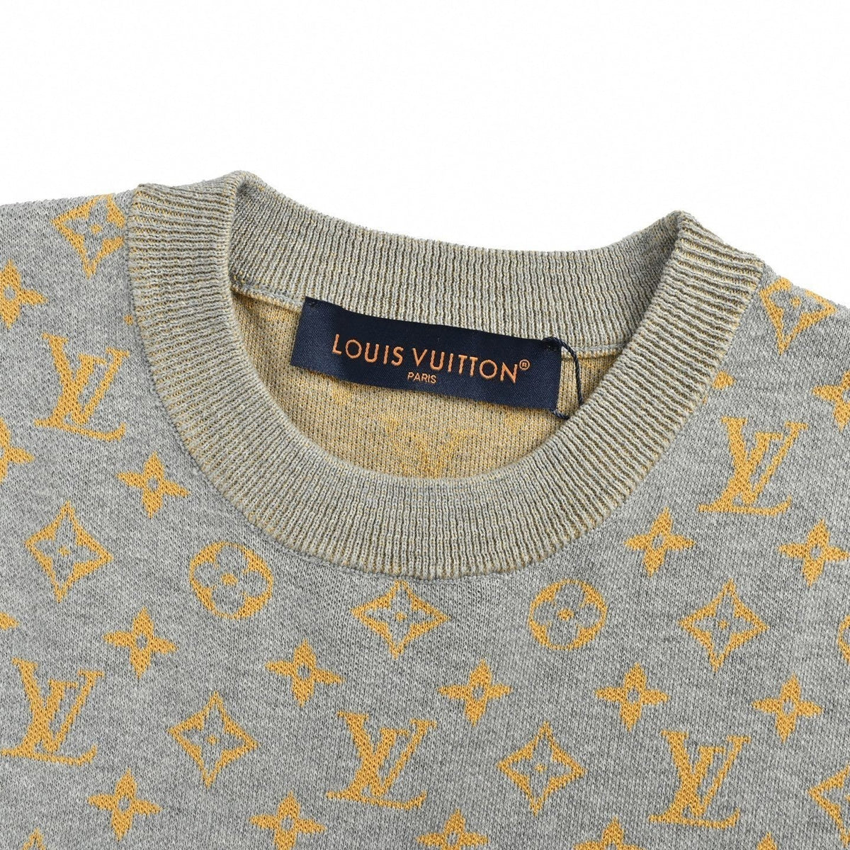 Monogram Jacquard Knit T-Shirt | Grey & Mustard