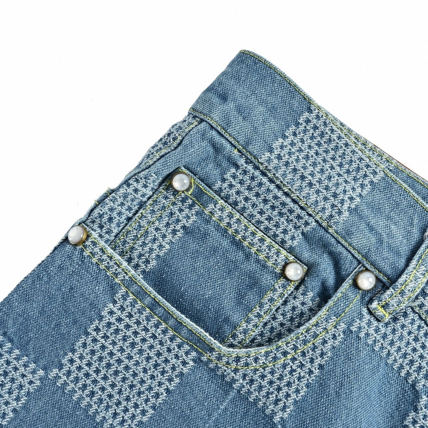 Damier Stitch Denim Shorts | Blue
