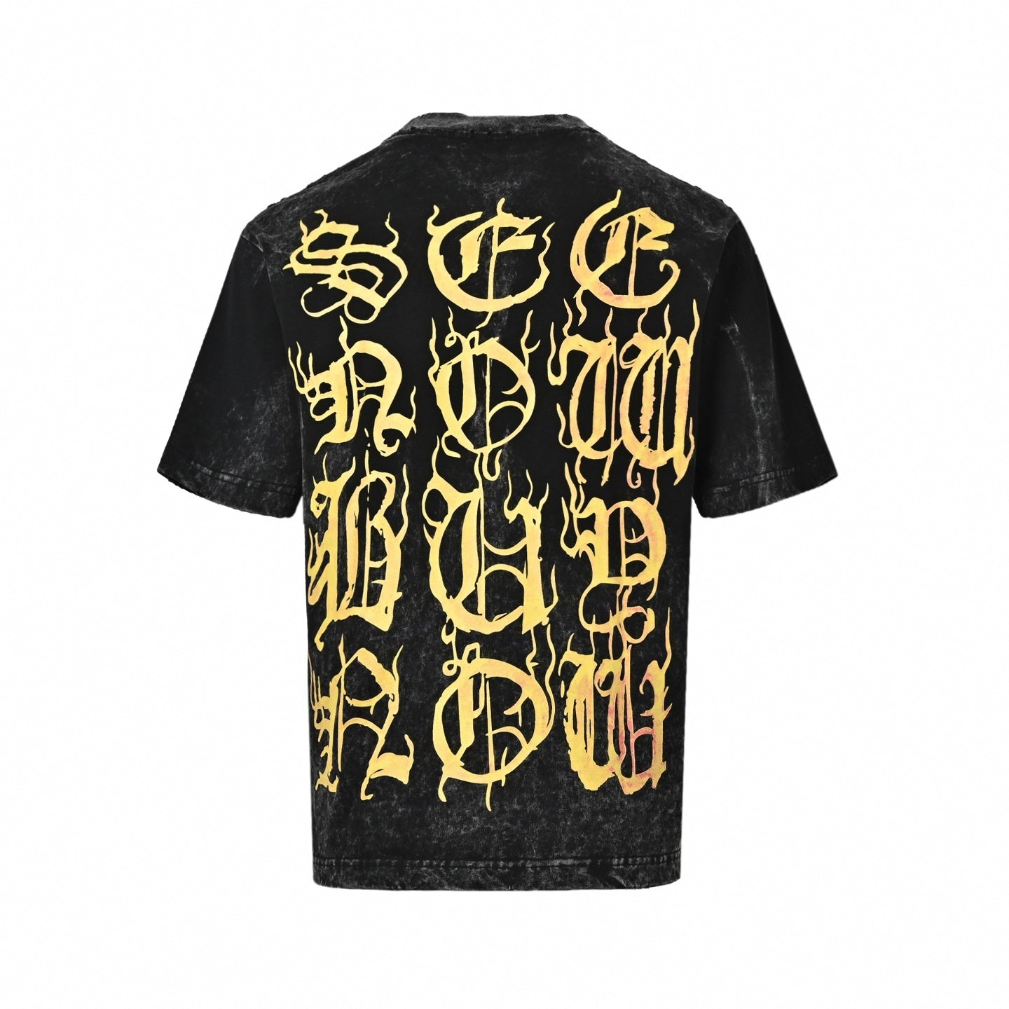 Distressed Gothic Logo 'See Now Buy Now' T-Shirt - Washed Black