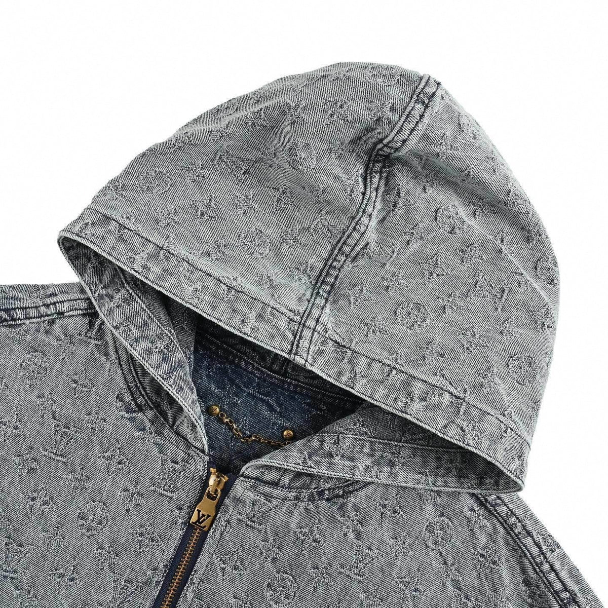 Monogram Jacquard Denim Hoodie | Faded Blue