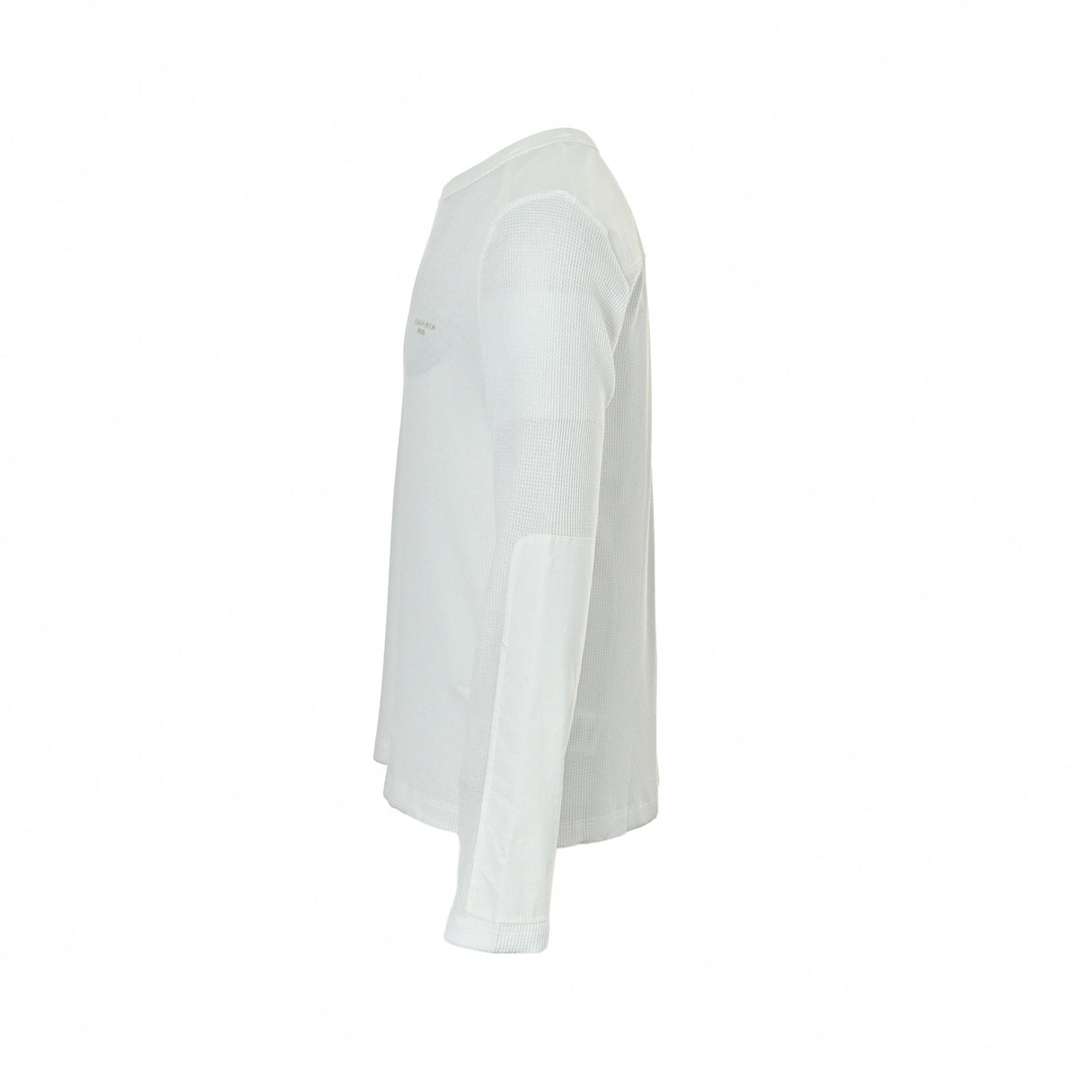 Waffle Knit Paneled Long-Sleeve T-Shirt - White
