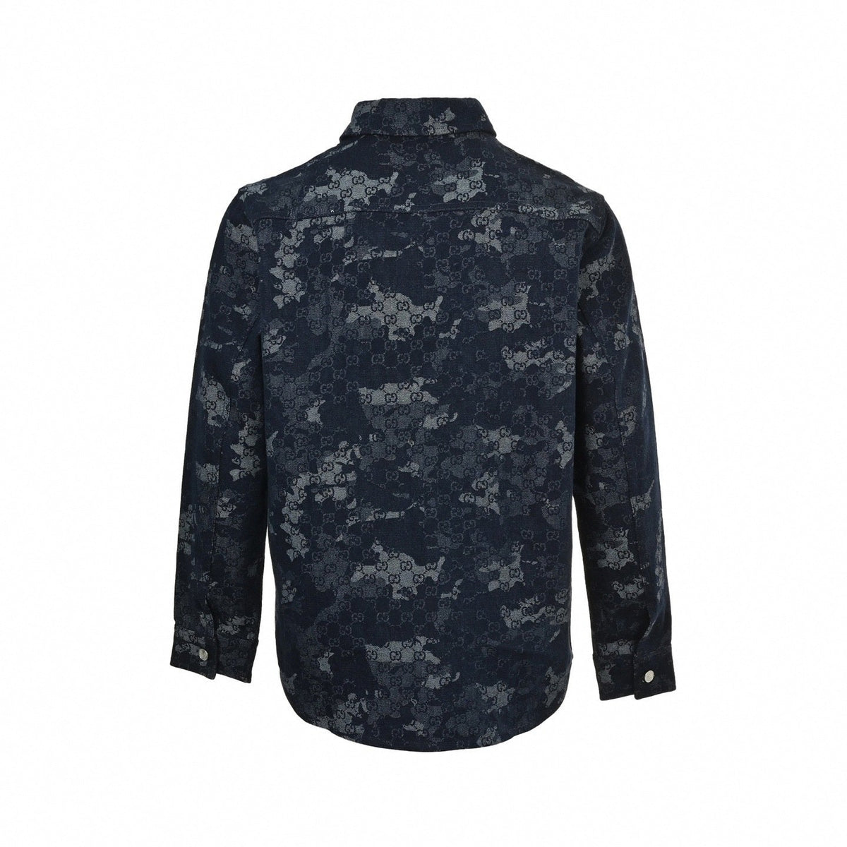 Camouflage Jacquard Denim Overshirt | Navy Blue