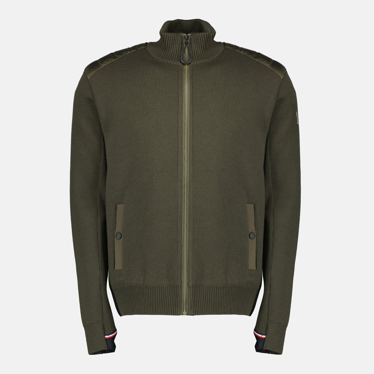 Quilted Zippered Cardigan in Khaki Wool