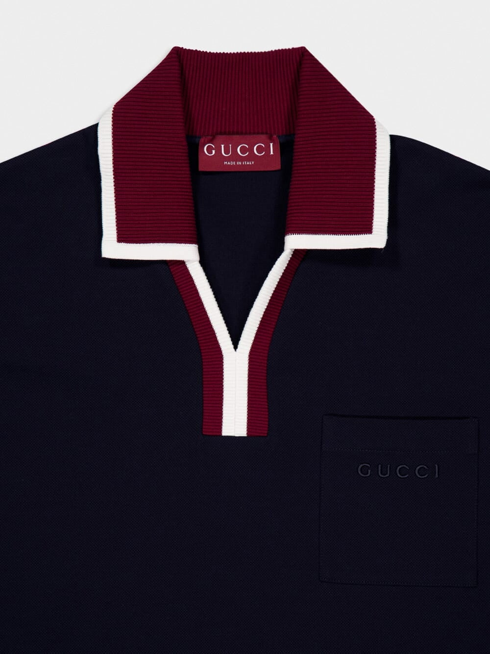 Contrast-Trim Johnny Collar Polo | Navy Blue