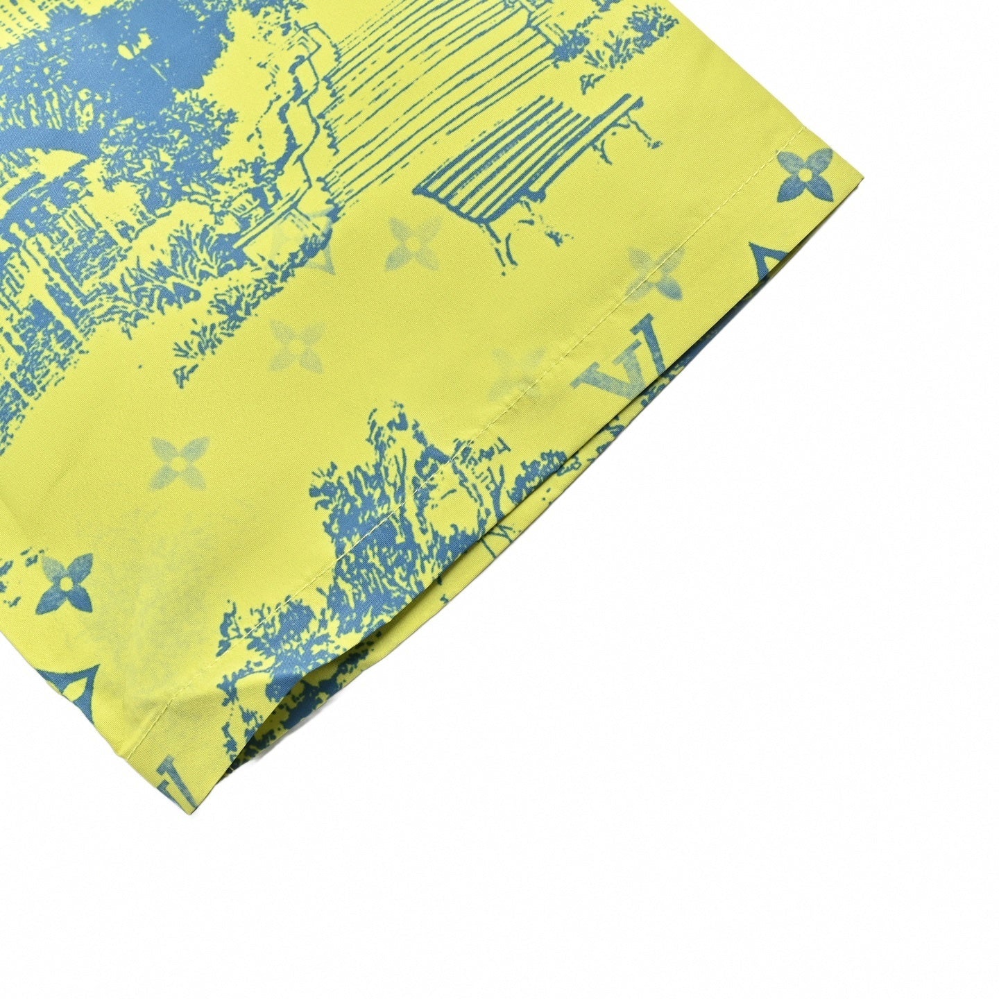 Monogram Cityscape Print Shirt & Shorts Set | Yellow & Blue