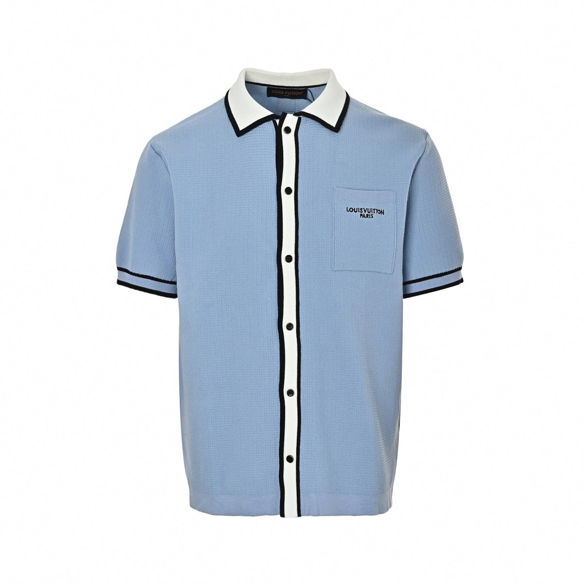 Contrast Trim Knit Shirt - Light Blue