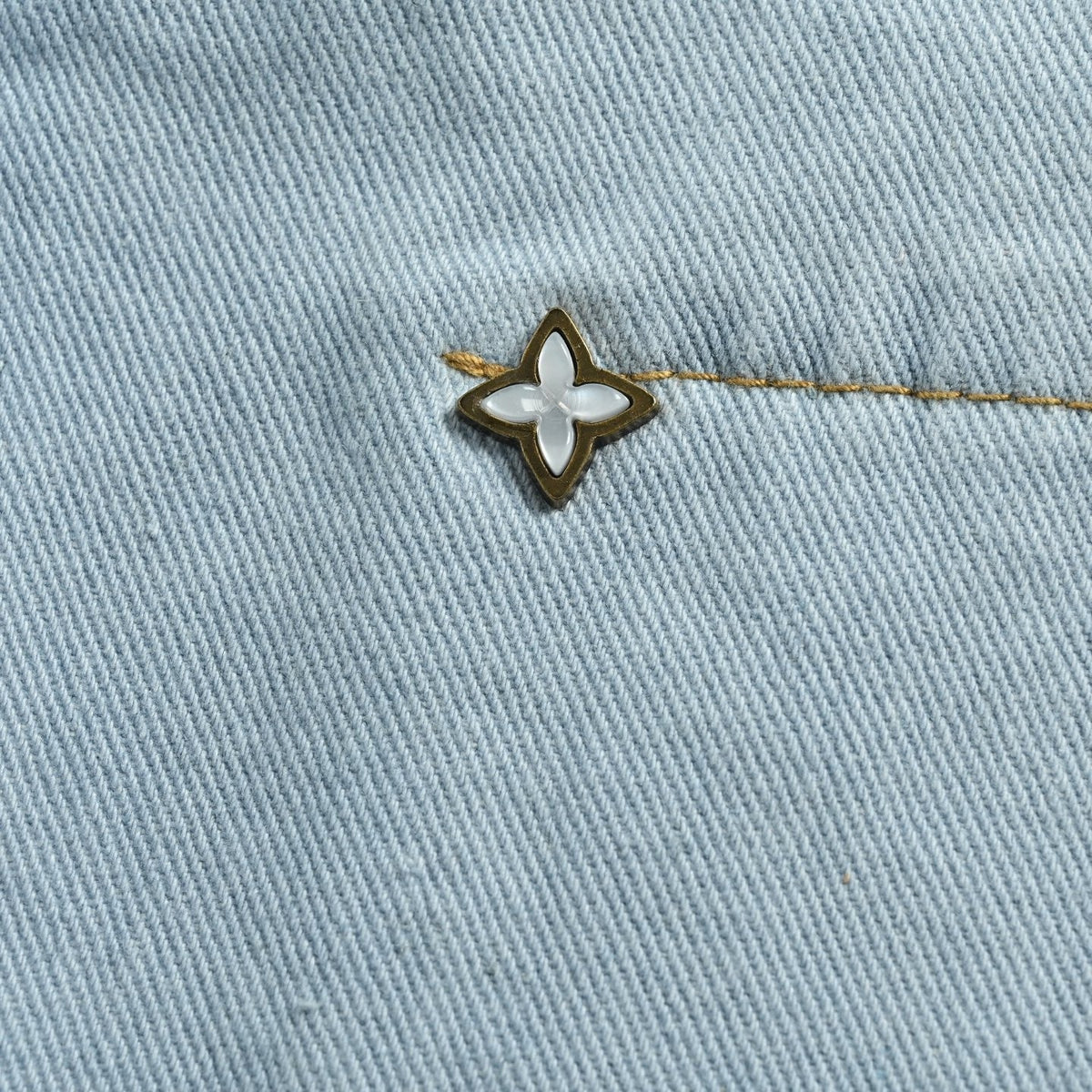 Monogram Flower Rivet Denim Shorts | Light Blue