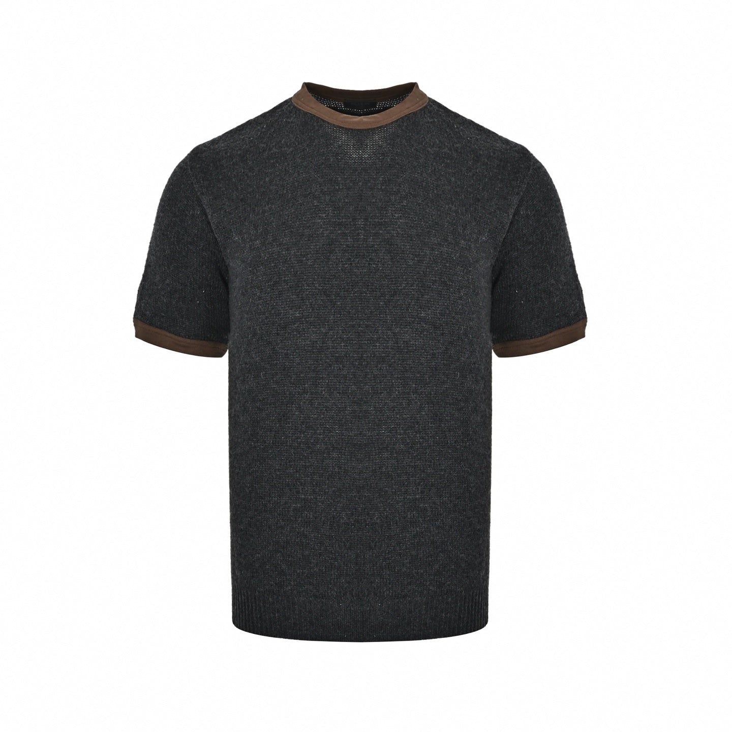 Contrast-Trim Knit T-Shirt | Charcoal Grey