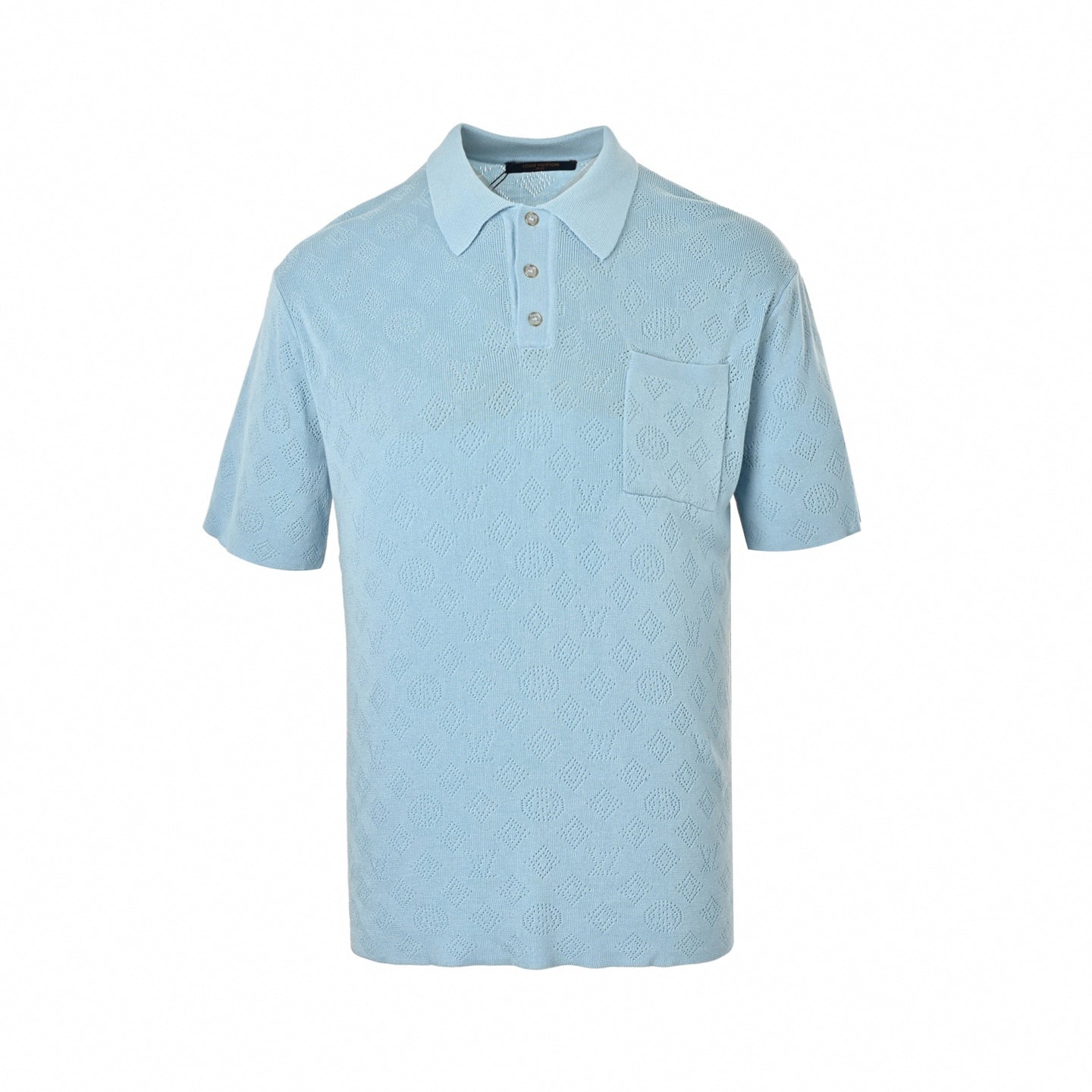 Pointelle Monogram Knit Polo | Light Blue
