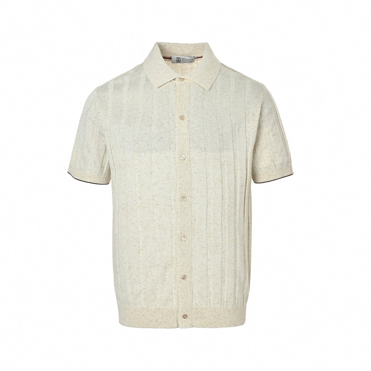 Ribbed Knit Button-Through Polo | Light Beige