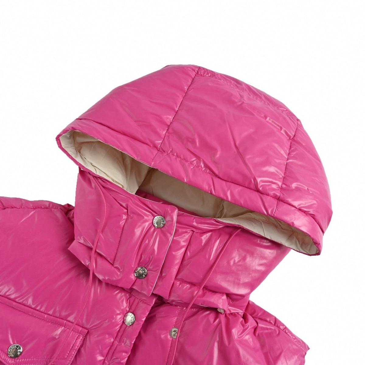 Logo-Patch Hooded Puffer Vest | Pink