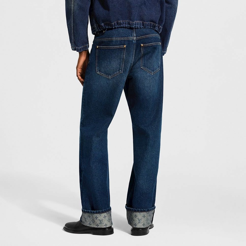 Monogram Cuff Wide-Leg Jeans